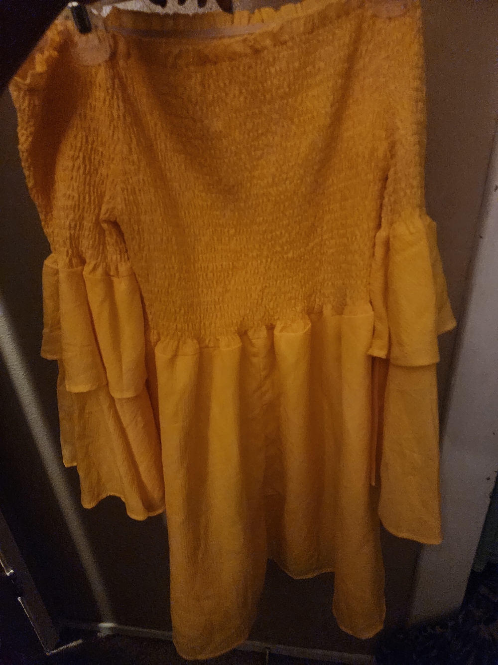 Off-Shoulder Ruffled Tiered Yellow Dress